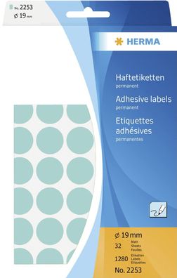 2253 2253 Vielzwecketiketten blau Ø 19 mm rund Papier matt Trägerpapier perforiert