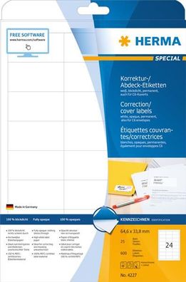 HERMA Korrektur-/Abdeck-Etiketten Special, 64,6 x 33,8 mm