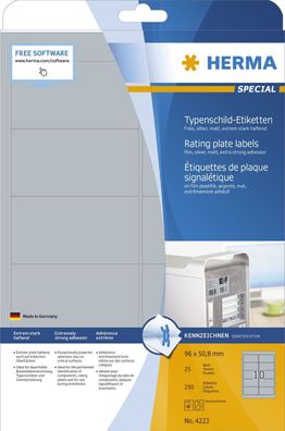 Herma 4223 4223 Typenschildetiketten A4 silber 96x50,8 mm extrem stark haftend