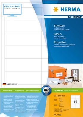 HERMA 4619 Universal-Etiketten Premium, 97,0 x 33,8 mm, weiß