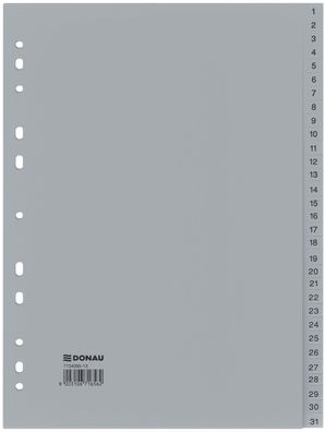 DONAU 7734095-13 Ordnerregister 1-31, 22,5x29,7cm, PP, grau