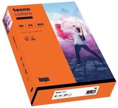 inapa 2100011404 Multifunktionspapier tecno® colors - A4, 80 g/qm, intensivorange,