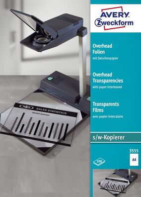 Avery Zweckform® 3555 Overhead-Folien - A4, unbeschichtet, Stärke 0,10 mm, 100 Blatt