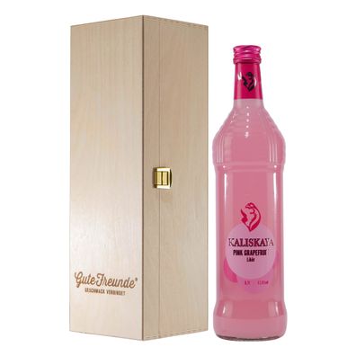 Kaliskaya Pink Grapefruit Likör mit Geschenk-Holzkiste