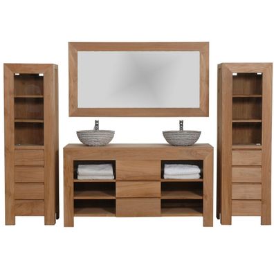 Badmöbel Set Pajala Teak Massivholz - Breite vom Unterschrank: 120 cm - Breite