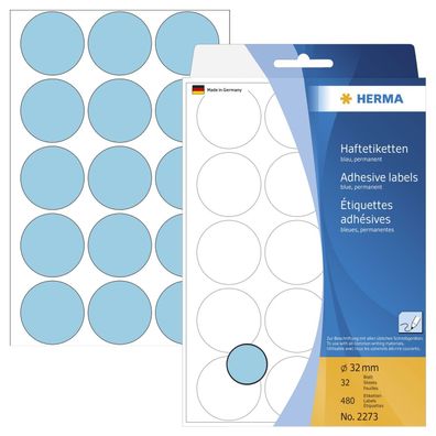 Herma 2273 Vielzwecketiketten - blau, Ø 32 mm, matt, 480 Stück