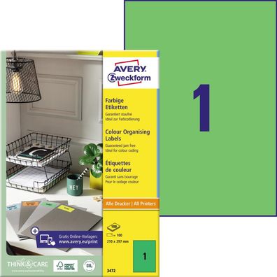 AVERY Zweckform Universal-Etiketten, 210 x 297 mm, gr?n