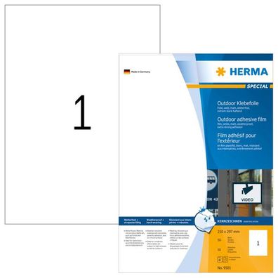 Herma 9501 Herma Outd. Klebef. Etik. 210X297 weiß 50 Bl. DIN A4 50 Stück 9501