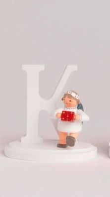 Miniaturfigur Engel mit Buchstabe "K" BxTxH= 7x4x7cm NEU Holzfigur Winter