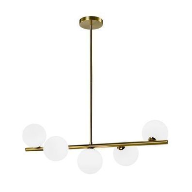 Gold-Kronleuchter GOLD S5 mit weißen Glasschirmen 5xG9 Elegante Pendelleuchte