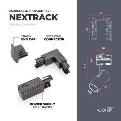 3-Phasen-Schienenset Nextrack-schienensystem Komplett-Set Schwarz