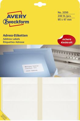 Avery Zweckform® 3350 3350 Adress-Etiketten - 95 x 47 mm, selbstklebend, 240 Stück