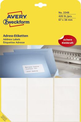 Avery Zweckform® 3348 3348 Adress-Etiketten - 67 x 38 mm, selbstklebend, 420 Stück