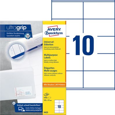 Avery Zweckform® 3425 3425 Universal-Etiketten ultragrip - 105 x 57 mm, weiß,