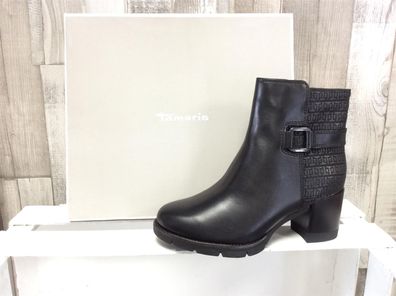 Tamaris Damen Stiefelette schwarz mit rückseitigem Prägemuster, 5 cm Absatz