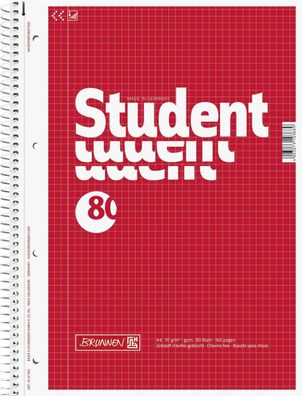 Brunnen 1067942 Collegeblock Student A4 kariert, mit Randlinie innen Deckblatt: rot