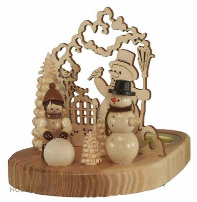 Teelichthalter Schneemann mit Winterkind Höhe 10cm NEU Weihnachtssockel Kerze Tee