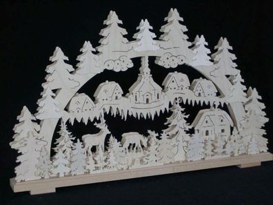 Schwibbogen Spielzeugdorf im Winterwald mit Beleuchtung BxHxT 70x42x7cm NEU