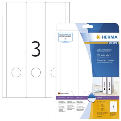 Herma 5135 5135 Ordneretiketten A4 weiß 61x297 mm Papier matt blickdicht 75 St