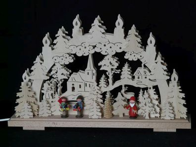 Schwibbogen mit Striezelkinder Weihnachtsmann und Beleuchtung BxHxT 50x31x7cm