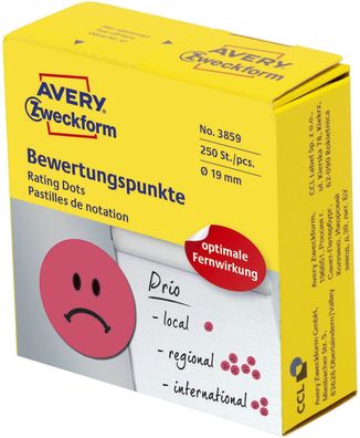Avery Zweckform® 3859 3859 Bewertungspunkt "trauriger Smiley" - Ø 19 mm, Spender