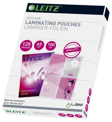 Leitz 33807 33807 Folientasche - A5, glänzend, 125 mym, 100 Stück