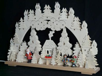 Schwibbogen mit Weihnachtsmann Striezelkinder und Beleuchtung BxHxT 70x43x7cm