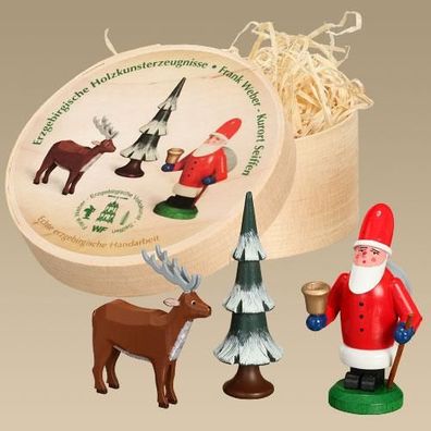 Holzdekoration Spanschachtel Weihnachtsmann Ø ca. 12 cm, Figurenhöhe ca 8cm NEU