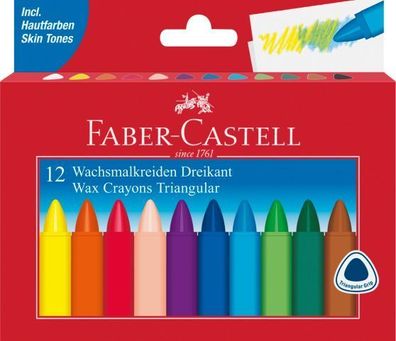 FABER-CASTELL Dreikant-Wachsmalkreide, 12er Kartonetui