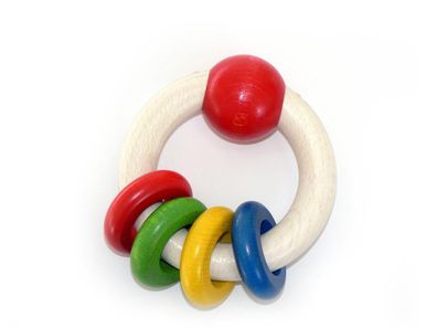 Babyspielzeug Rundrassel mit 4 Ringen BxLxH 100x40x95mm NEU Babyrassel Motorik