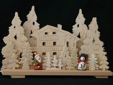 Schwibbogen mit Schneemann Weihnachtsmann und Beleuchtung BxHxT 50x31x7cm NEU