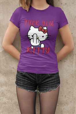 Hello Kitty Katze Herren T-Shirt Bio-Baumwolle Fuck You Mittelfinger