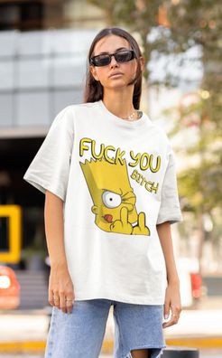 Bart Simpson Damen Oversize T-Shirt aus Bio-Baumwolle Fuck You Mittelfinger