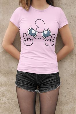 Anime Sauer Jigglypuff Pummeluff Damen T-Shirt Tailliert Bio-Baumwolle FUCK YOU