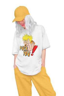 Anime Naruto Damen Oversize T-Shirt aus Bio-Baumwolle Mittelfinger Fuck You