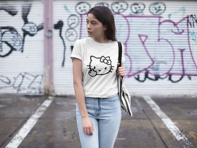 Katze Hello Kitty Damen Oversize T-Shirt aus Bio-Baumwolle Fuck You Mittelfingel