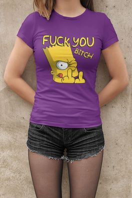 Bart Simpson Damen T-Shirt Tailliert Bio-Baumwolle – "FUCK YOU" Mittelfinger