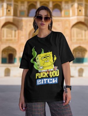 Spongebob Damen Oversize T-Shirt aus Bio-Baumwolle Fuck You Mittelfinger