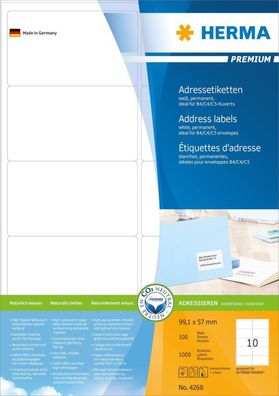 HERMA Universal-Etiketten Premium, 99,1 x 57 mm, weiá