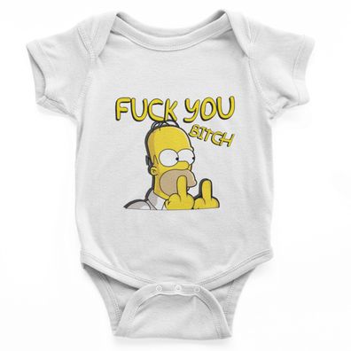 Retro Homer Simpson Babystrampler Bio-Baumwolle – Fuck You Mittelfinger