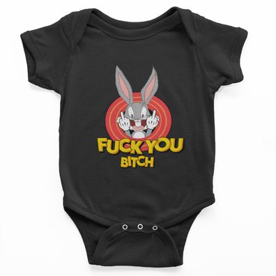 Retro Bugs Bunny Lony Toon Babystrampler Bio-Baumwolle – Fuck You Mittelfinger