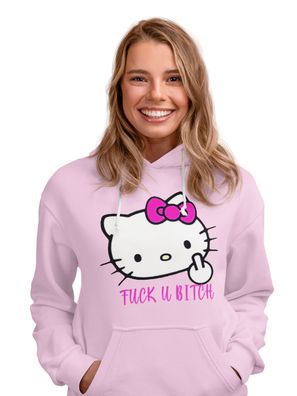 Hello Kitty Katze Cat Damen Hoodie Japan FUCK YOU Mittelfinger Nerd Otaku Geek