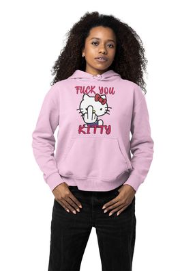 Katze Hello Kitty Parodie Damen Hoodie Japan Cat FUCK YOU Mittelfinger Nerd