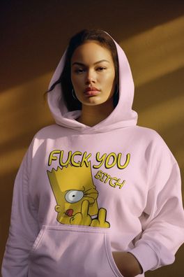 Bart Simpson Parodie Bio Damen Hoodie Comic FUCK YOU Mittelfinger Nerd Otaku