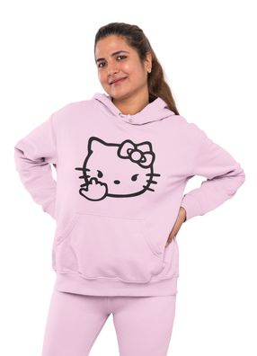 Katze Hello Kitty Parodie Damen Hoodie Japan Cat FUCK YOU Mittelfinger