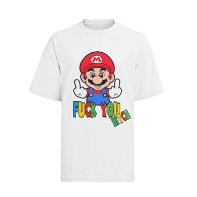 Funny Super Mario Herren T-Shirt Bio-Baumwolle Fuck You Bitch Mittel Finger
