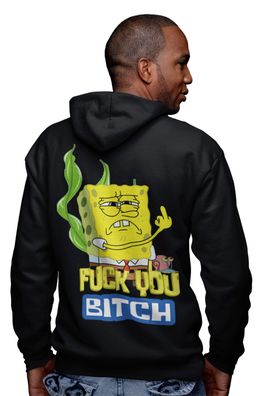 Lustiger SpongeBob Bio Herren Hoodie FUCK YOU Mittelfinger