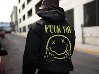 Nirvana Music Bio Herren Hoodie FUCK YOU Mittelfinger Smaily