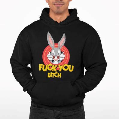 Retro Bug Bunny Bio Herren Hoodie FUCK YOU Bitch Mittelfinger