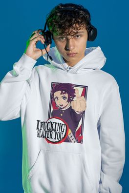 Demon Slayer Tanjiro Kamado Bio Herren Hoodie FUCK YOU Mittelfinger Anime